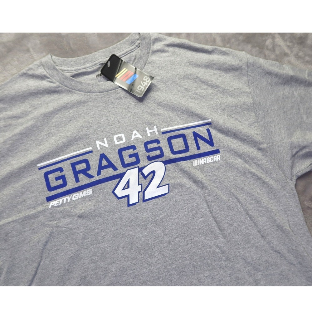 Noah Gragson‎ 42 Petty GMS NASCAR Racing T Shirt Men's Size L Grey Short Sleeve